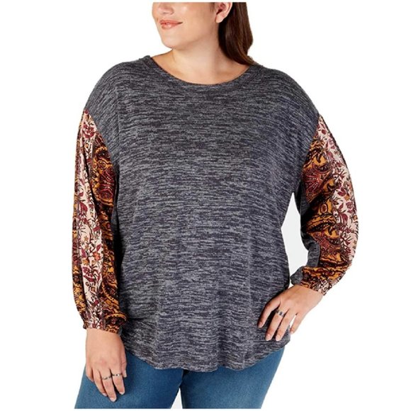 Style & Co Plus Size Colorblocked Bubble-Sleeve Top, Size 0X, Retail $59.50 - Picture 1 of 7